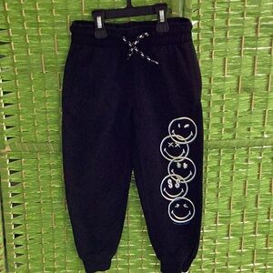 Kids Black Jogger Pants with Smiley Design